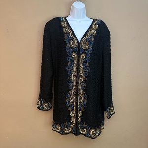 Sequined Beaded Silk Tunic 2X Made by Joseph LeBon Gently worn 100% silk